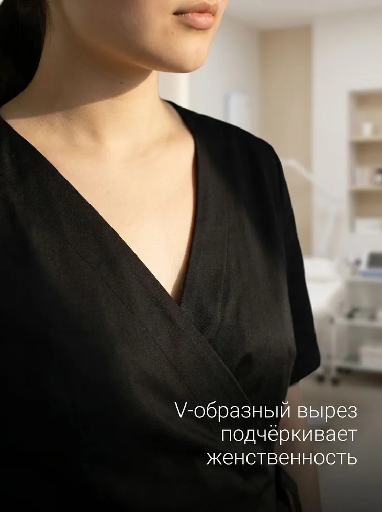 Медицинский костюм на запах стрейч с брюками палаццо — фото 5